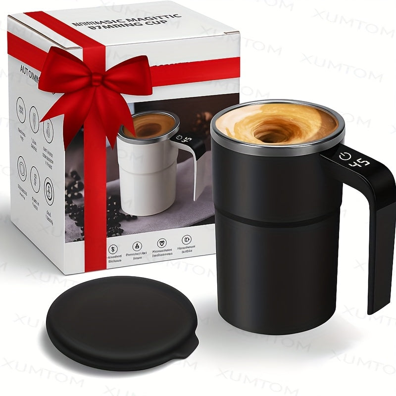 1 Automatic Stirring Coffee Cup with Temperature Display, USB Rechargeable 304 Stainless Steel, 200mAh Battery, ABS Material, Magnetic Stirrer - Portable for Home/Office, Ideal Holiday Gift