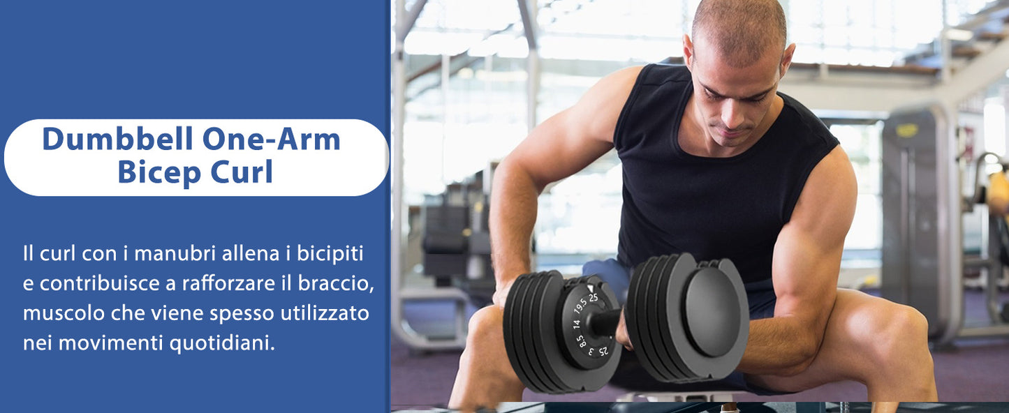 Adjustable DH Fitlife 25Kg Dumbbells from 3 to 25 Kg with Weight Rack Base, Modular Dumbbell Set with 5 Weights in 1, Space-Saving Adjustable Dumbbells for Home Workout