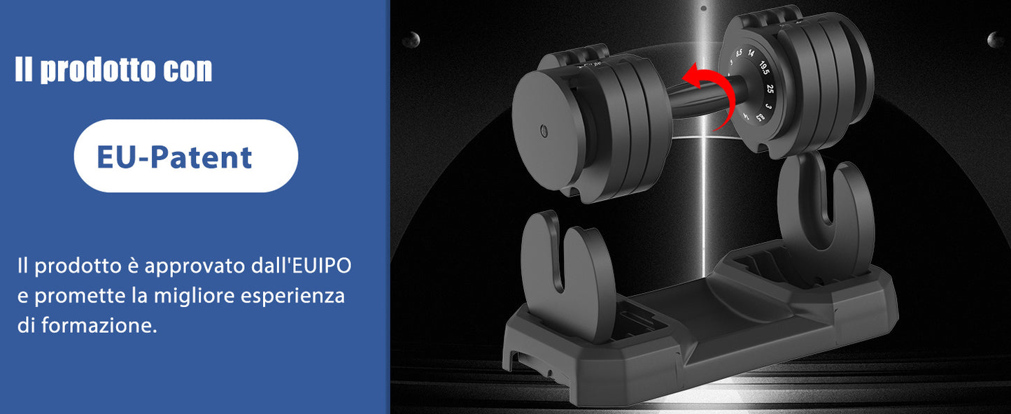 Adjustable DH Fitlife 25Kg Dumbbells from 3 to 25 Kg with Weight Rack Base, Modular Dumbbell Set with 5 Weights in 1, Space-Saving Adjustable Dumbbells for Home Workout