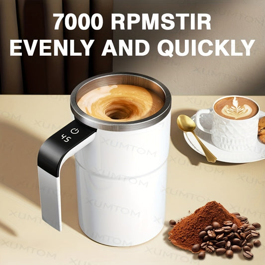 1 Automatic Stirring Coffee Cup with Temperature Display, USB Rechargeable 304 Stainless Steel, 200mAh Battery, ABS Material, Magnetic Stirrer - Portable for Home/Office, Ideal Holiday Gift