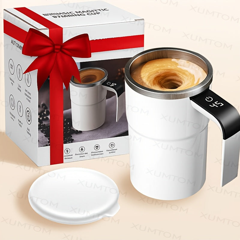 1 Automatic Stirring Coffee Cup with Temperature Display, USB Rechargeable 304 Stainless Steel, 200mAh Battery, ABS Material, Magnetic Stirrer - Portable for Home/Office, Ideal Holiday Gift