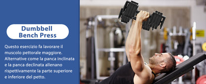 Adjustable DH Fitlife 25Kg Dumbbells from 3 to 25 Kg with Weight Rack Base, Modular Dumbbell Set with 5 Weights in 1, Space-Saving Adjustable Dumbbells for Home Workout