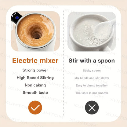 1 Automatic Stirring Coffee Cup with Temperature Display, USB Rechargeable 304 Stainless Steel, 200mAh Battery, ABS Material, Magnetic Stirrer - Portable for Home/Office, Ideal Holiday Gift