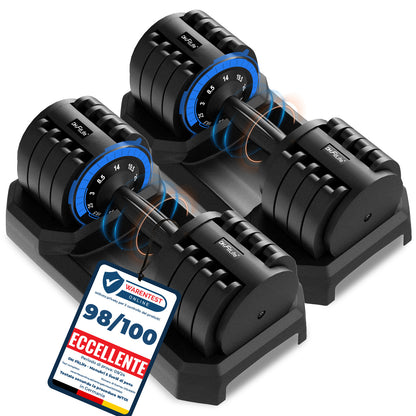 Adjustable DH Fitlife 25Kg Dumbbells from 3 to 25 Kg with Weight Rack Base, Modular Dumbbell Set with 5 Weights in 1, Space-Saving Adjustable Dumbbells for Home Workout